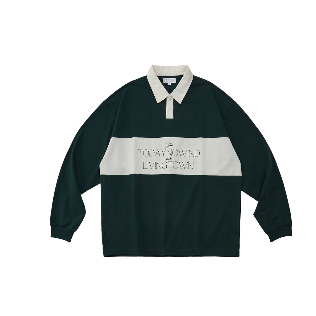 LIVINGTOWN Contrasting Color Splicing Loose Long-sleeved Polo Shirt