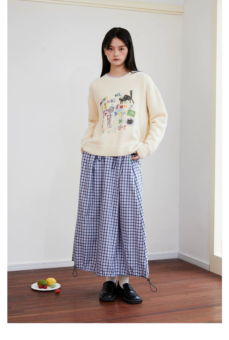 MoodLikeMe Hand-painted Graffiti Cat Knitted Sweater
