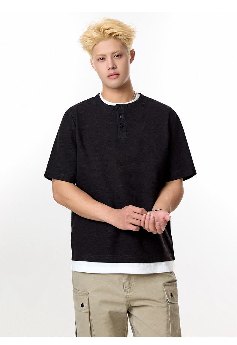 MADEEXTREME Henry collar fake two short-sleeved tee