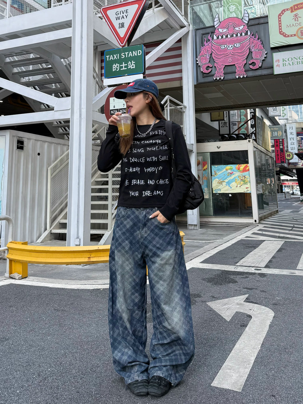 CCYE Vintage Plaid Scimitar Jeans