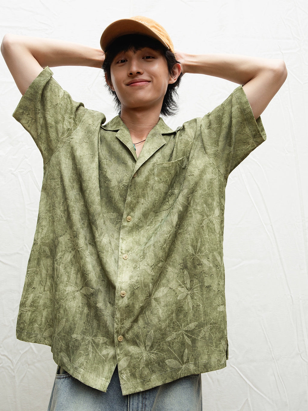 Mentmate Natural Tree Pattern Cuban Neck Short Sleeve Shirt