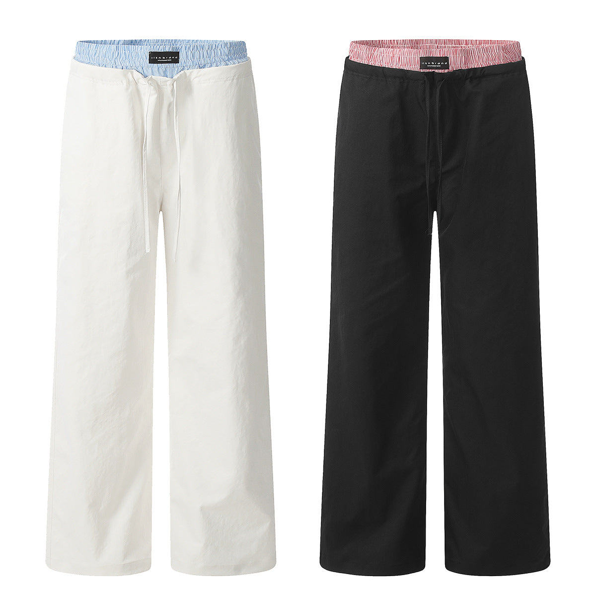 11KN double waist splicing side pocket wide leg straight Pants