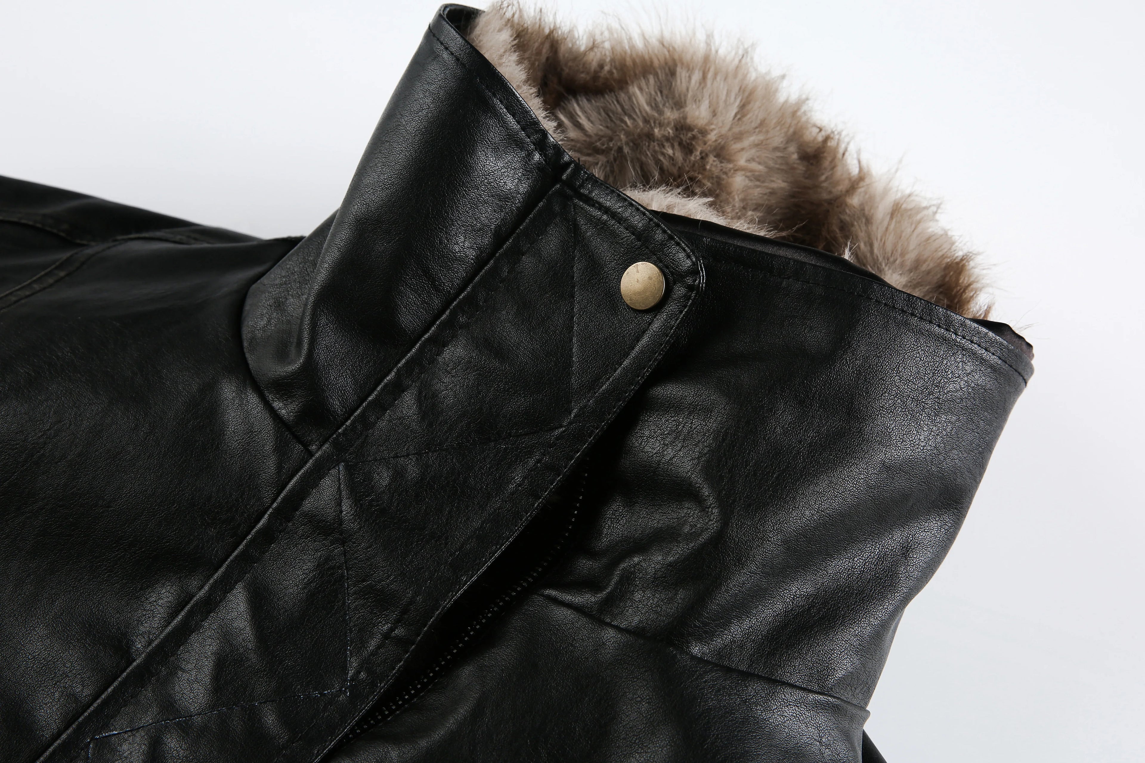 Saimt Retro Fur Collar Pu Leather Jacket