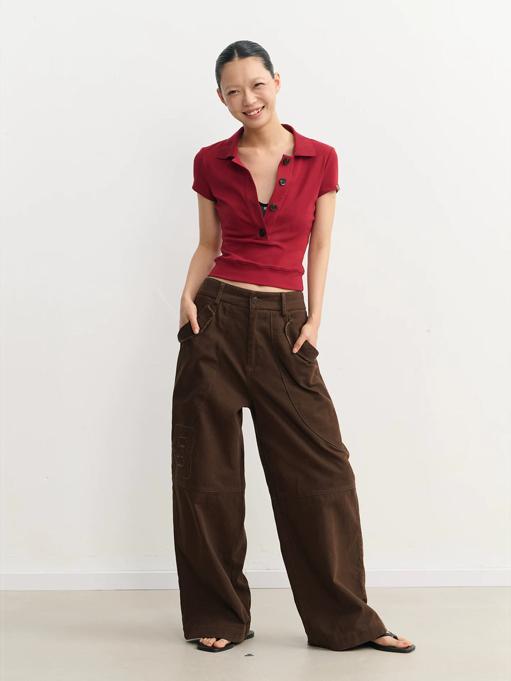 LINY LIBERTY Vintage V-neck Slim Waist and Thin Tee