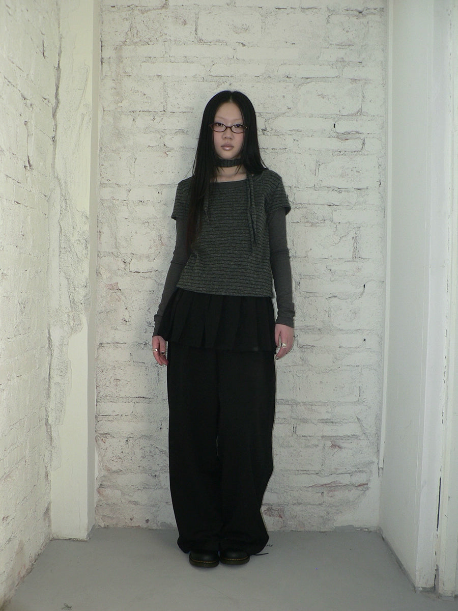 Ang:project Korean Fake Two-piece Splicing Trousers with Strap Culottes