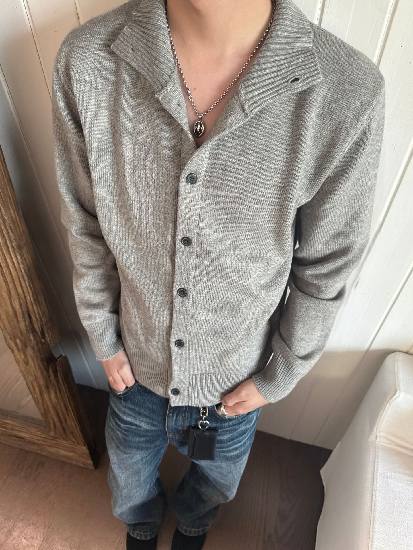 EME Knitted Ribbed Stand-up Neck Cardigan Sweater