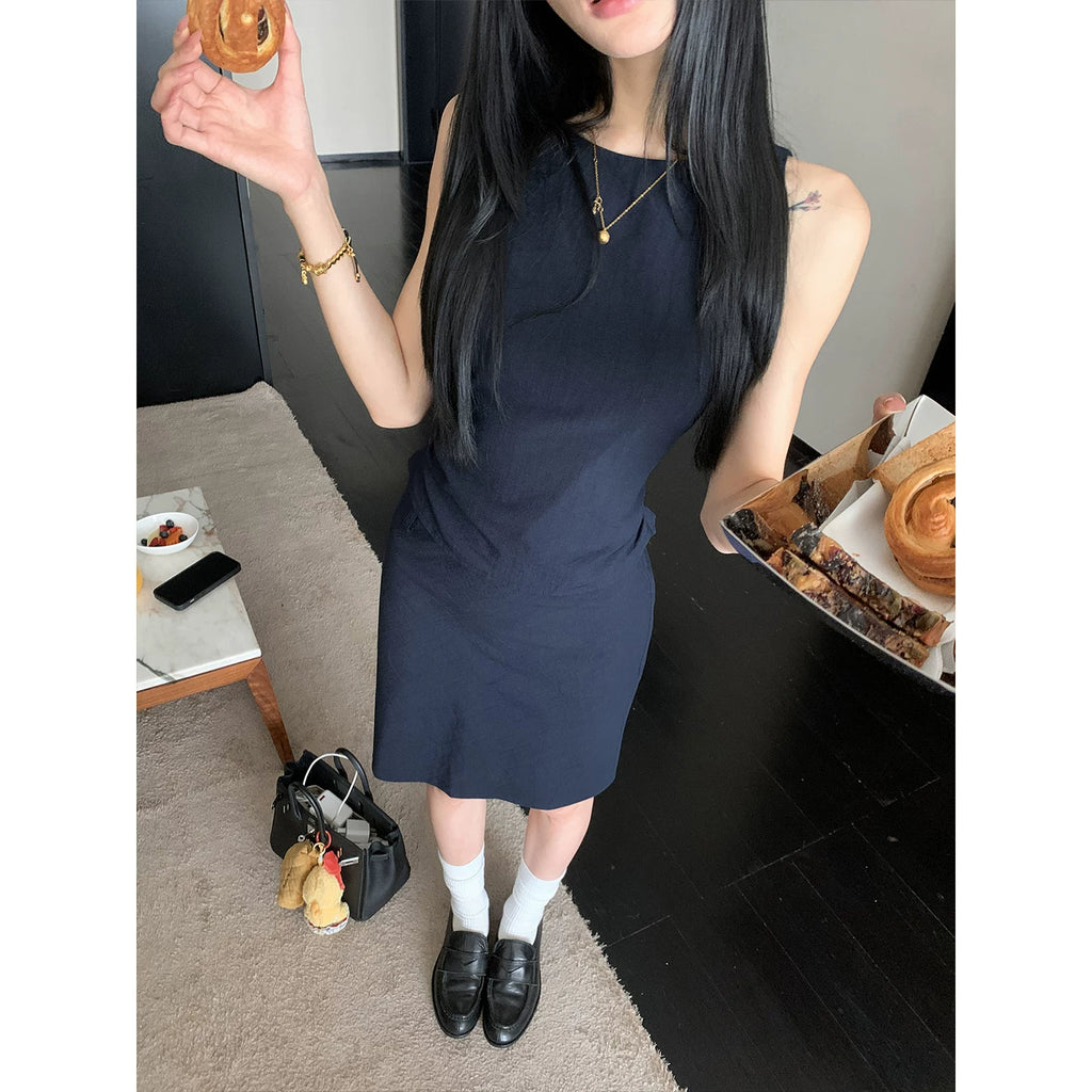YOUNG KYLIN Pleated Slim Sleeveless Top High Waist Skirt Set