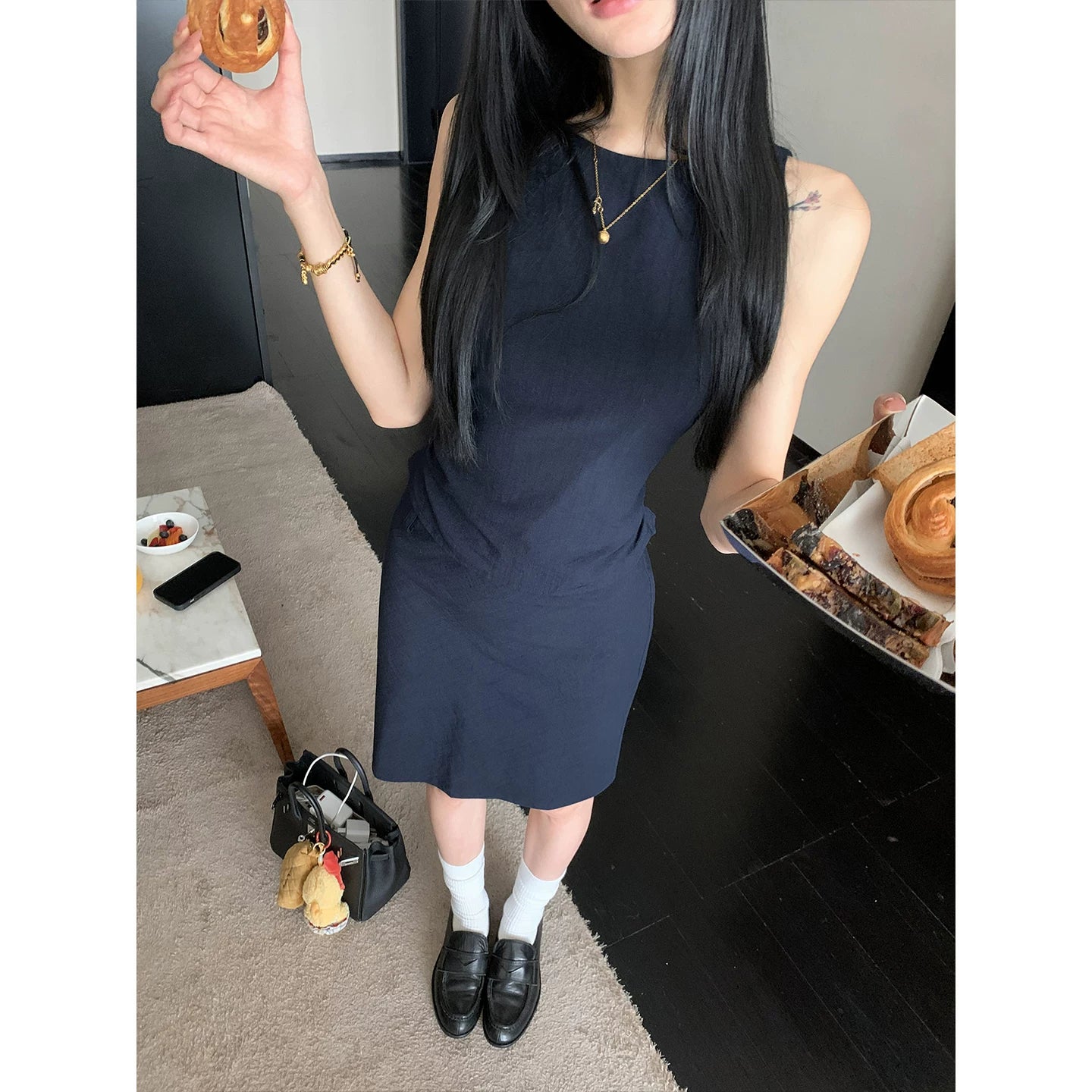 YOUNG KYLIN Pleated Slim Sleeveless Top High Waist Skirt Set