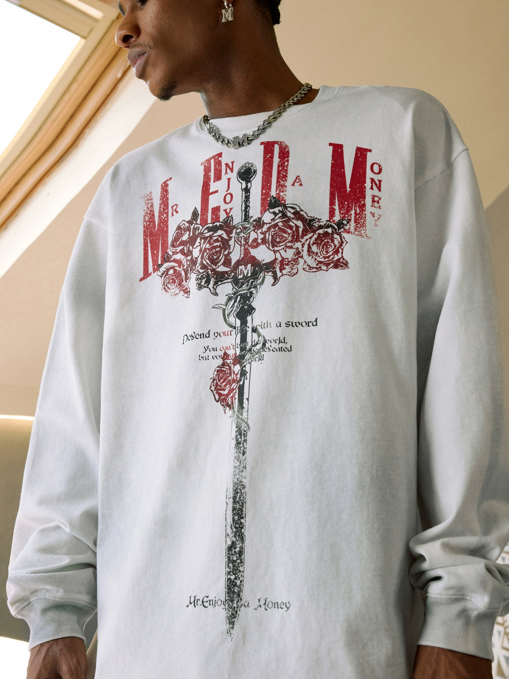 MEDM Rose and Sword Wash Vintage Long Sleeve
