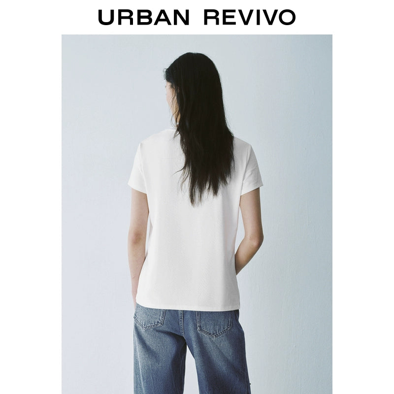 URBAN REVIVO Sports Versatile V-Neck Short Sleeve Tee