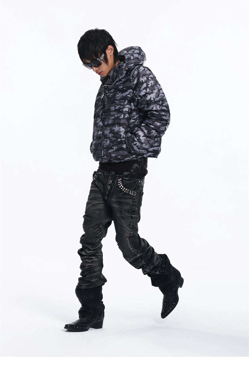 Lightinus Camo 90 White Duck Down Stand-Up Collar Hooded Down Jacket