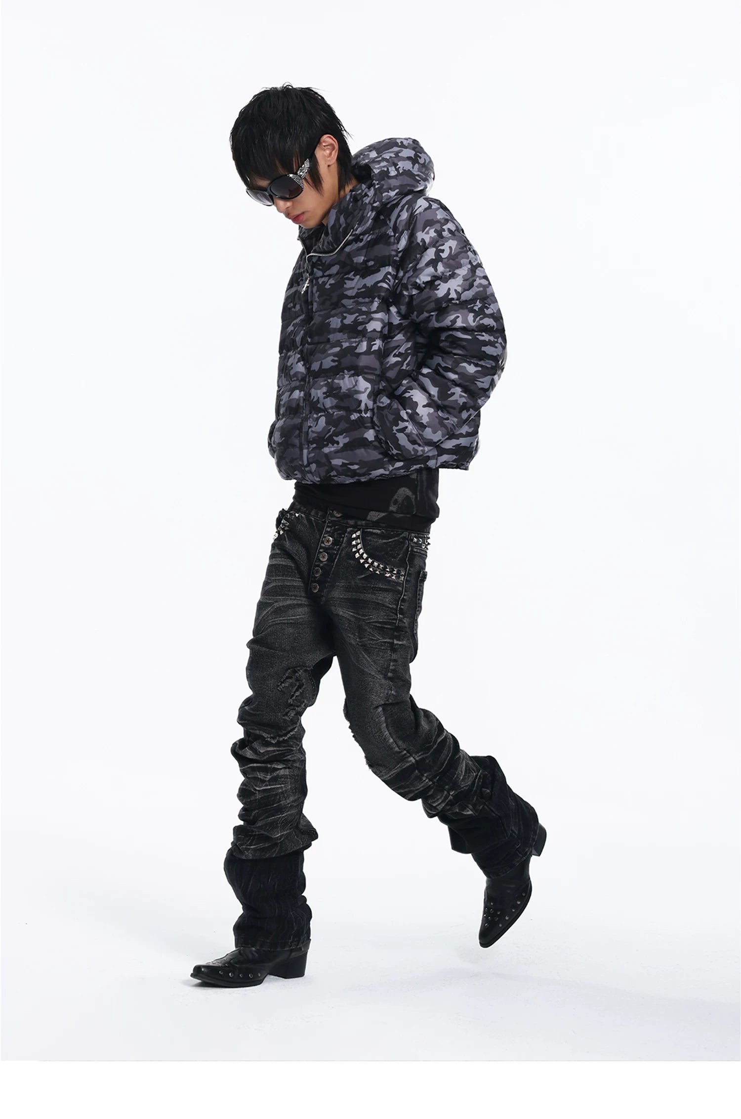 Lightinus Camo 90 White Duck Down Stand-Up Collar Hooded Down Jacket