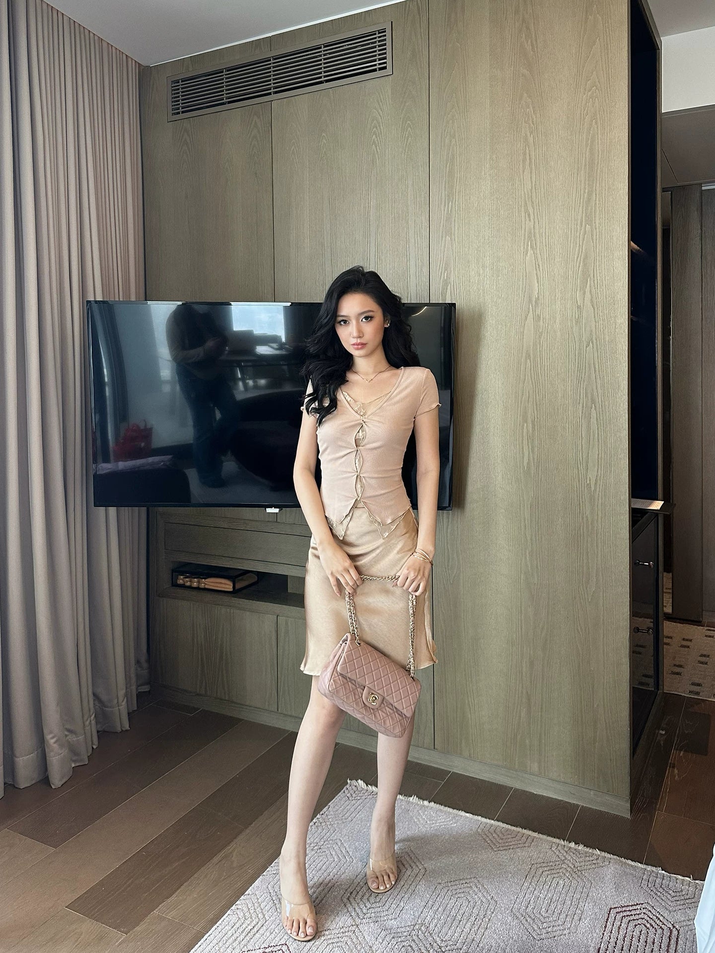LLROGE Lace Waist Tee Satin Fishtail Skirt Set