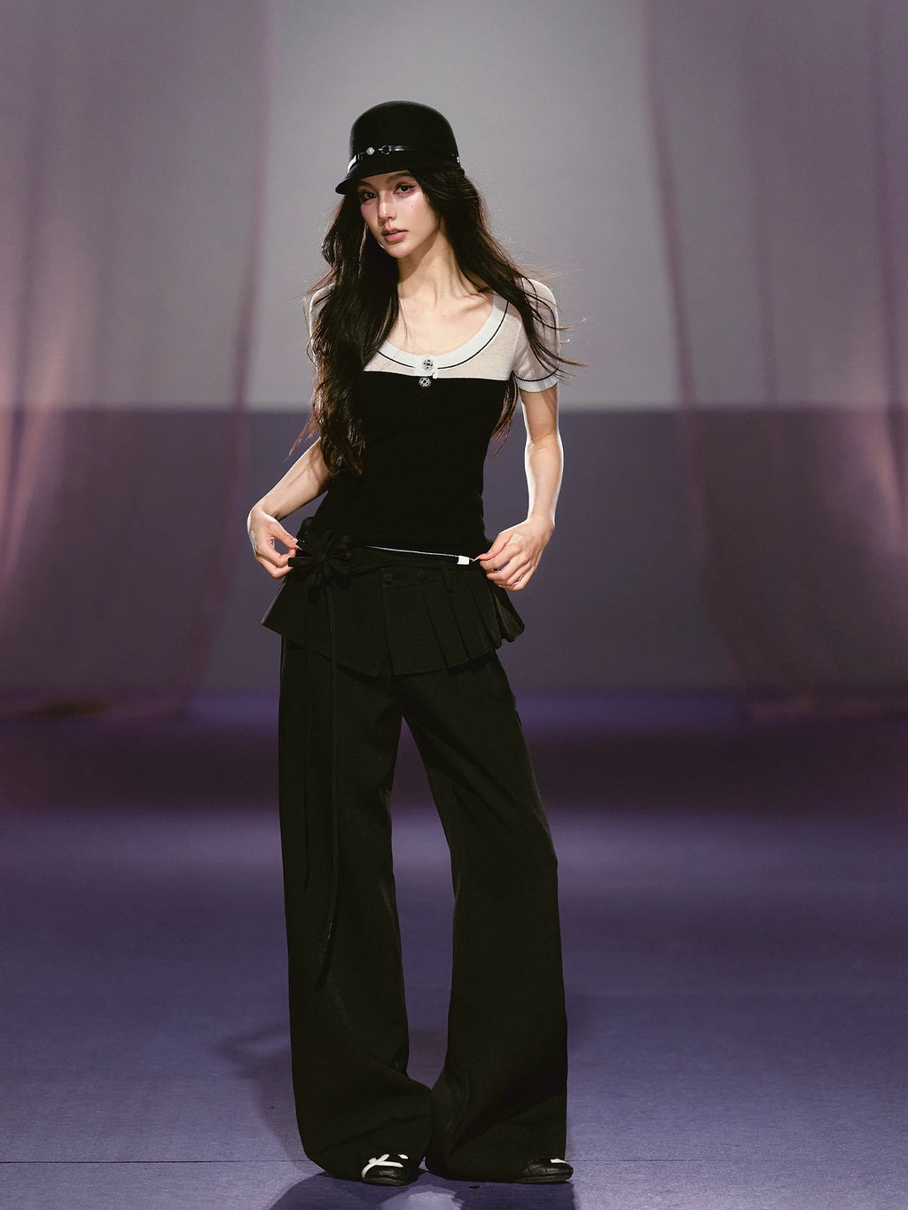 AGAM Fake Two-piece Pleated Straight Trousers