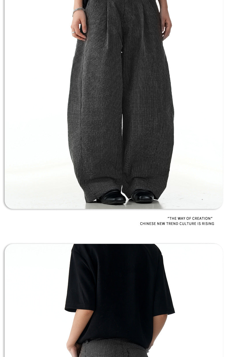11KN Plaid Casual Loose and Thin Wide-leg Pants