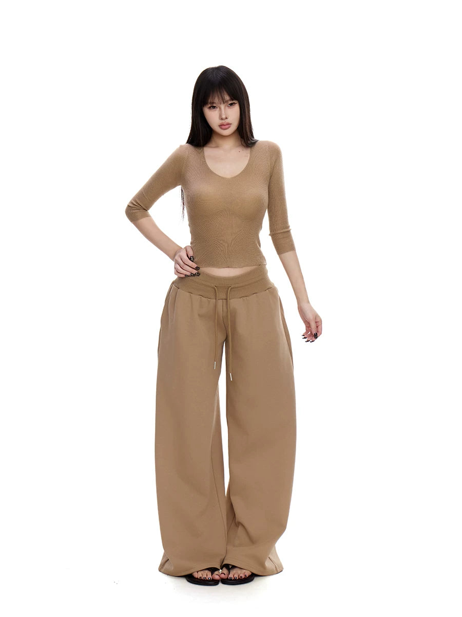 WITHMIN V-neck Knitted Front Shoulder Waist Tee