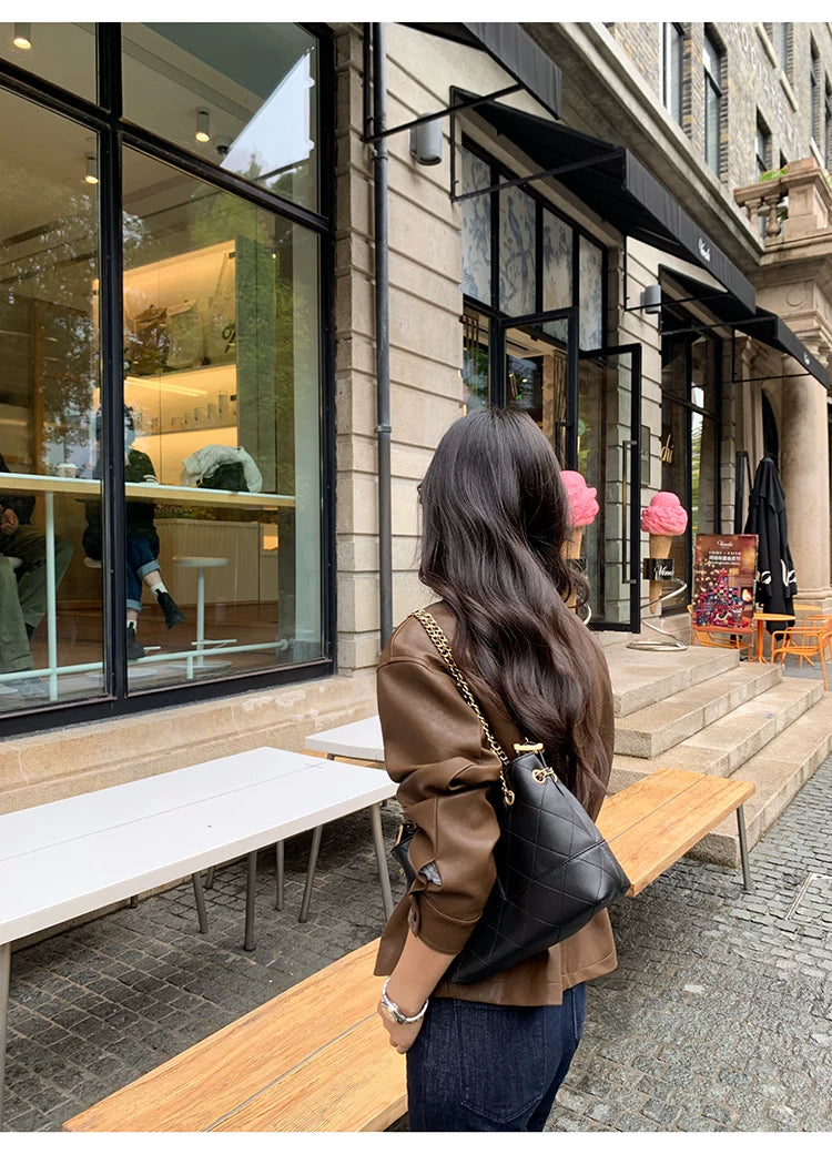 Pusumede Pu Leather Lapel Waist Jacket