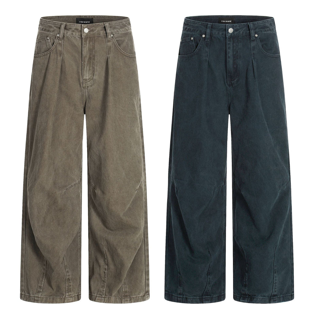 11KN Simple Retro Loose Straight-leg Pants