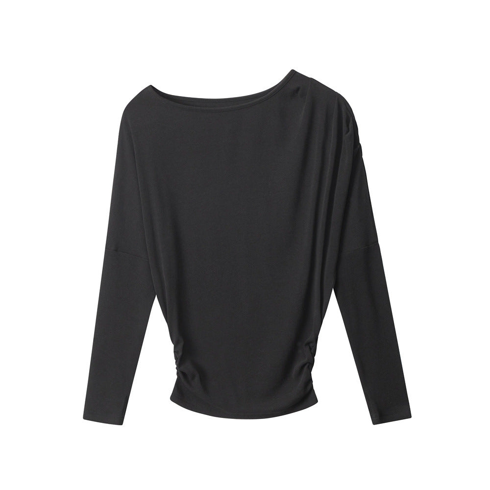 Nariele Slant Neck Vintage Waist Off-Shoulder Long Sleeves