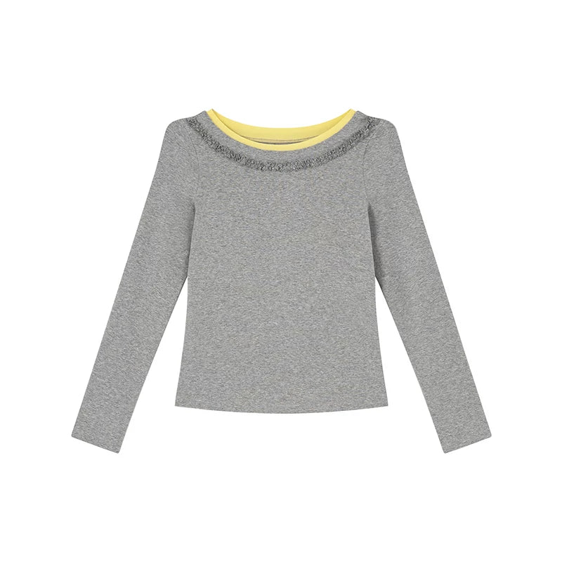 Kano Contrast Collar Lace Splicing Slim Long Sleeves