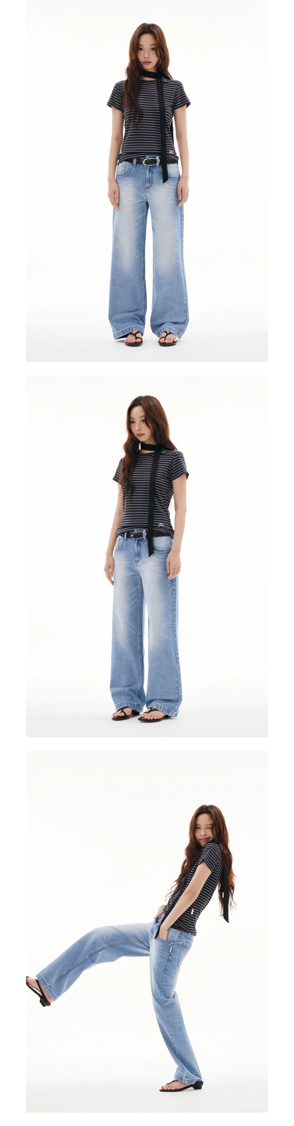 FUNKYFUN Straight Tube Made Old Ma Liu Mid-waist Denim Trousers