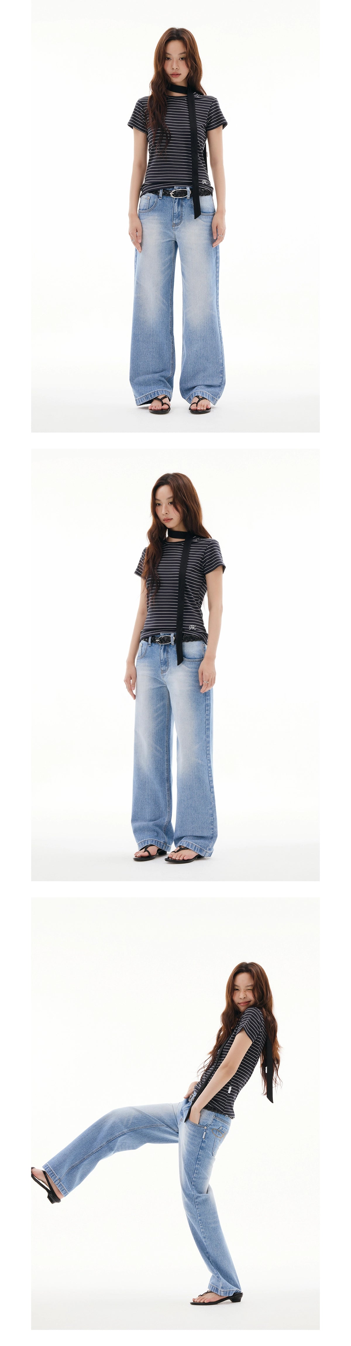FUNKYFUN Straight Tube Made Old Ma Liu Mid-waist Denim Trousers