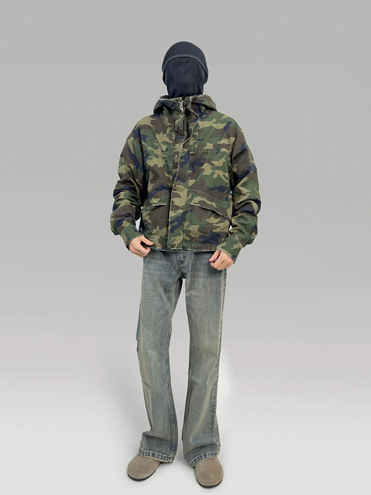 PLUS NO LOGO Washed Old Camouflage Jacket Zipper Jacket