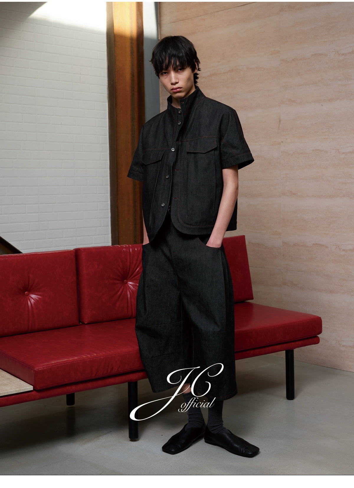 JCAESAR Stand-up Collar Red Line Original Cow Shirt