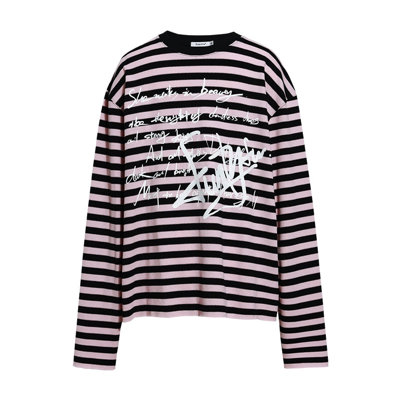 FUNKYFUN Handwritten Flower Type Graffiti Punk Striped Tee