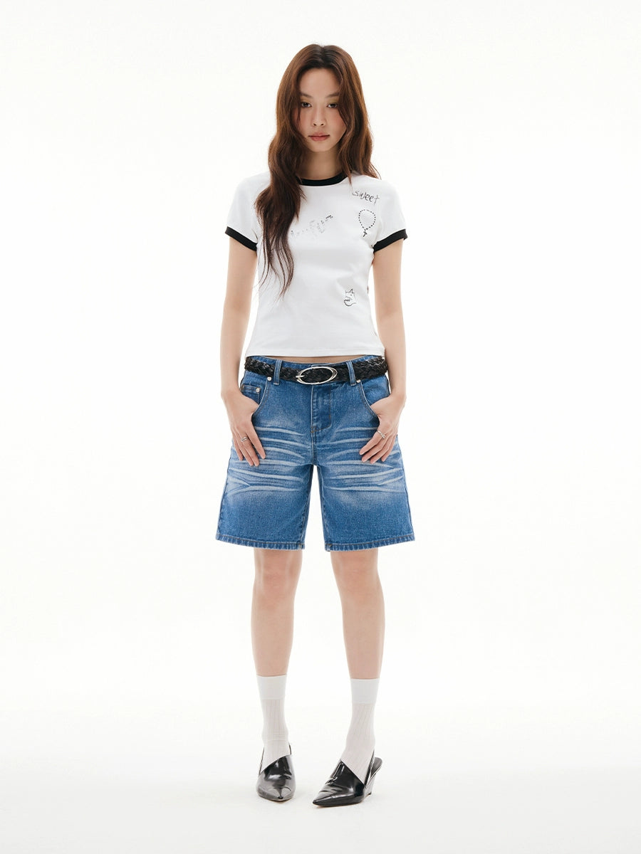 FUNKYFUN Three-dimensional Pullback Cat Whisker Denim Shorts