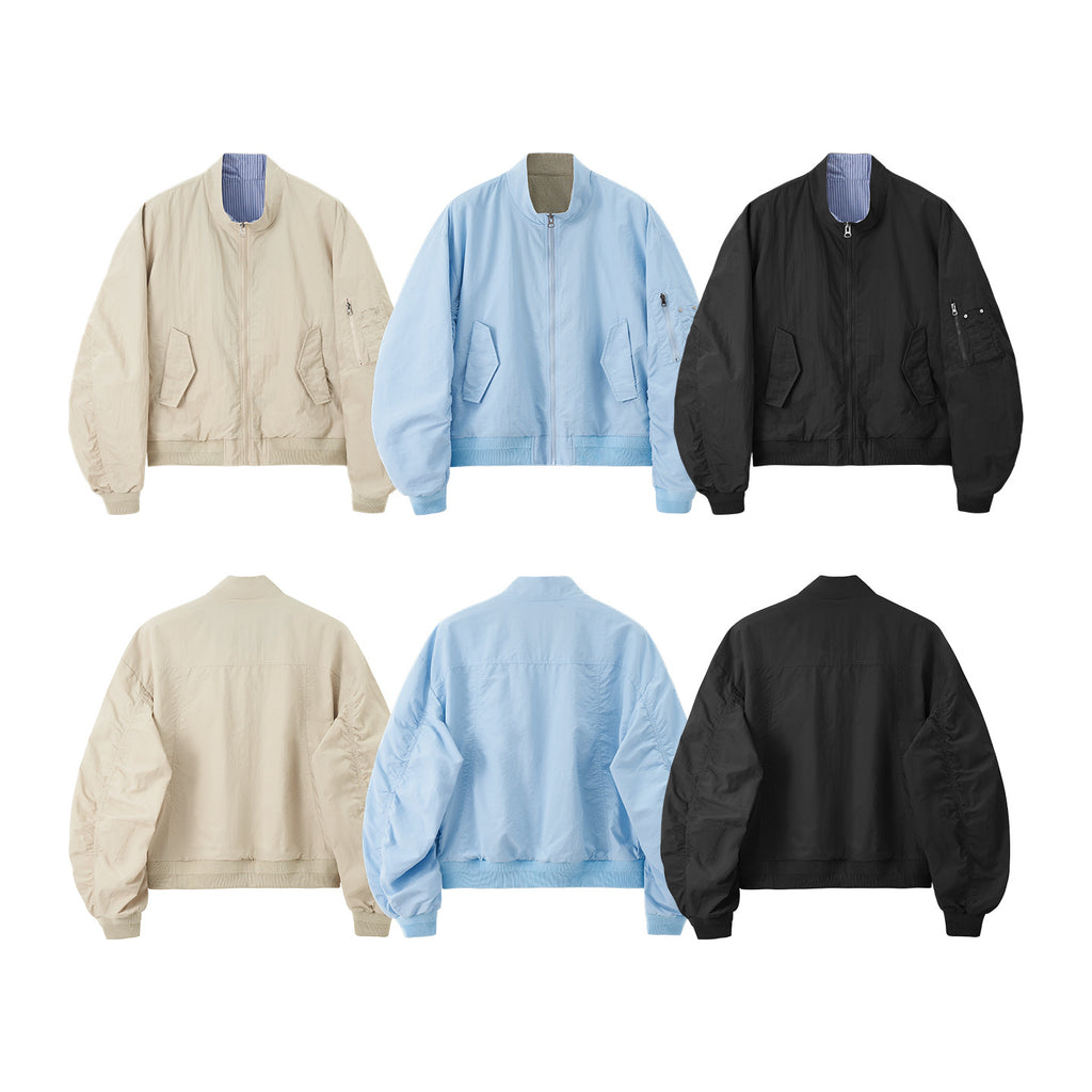 Inflation Short Stand-Up Collar Checked Contrast Baseball Jacket