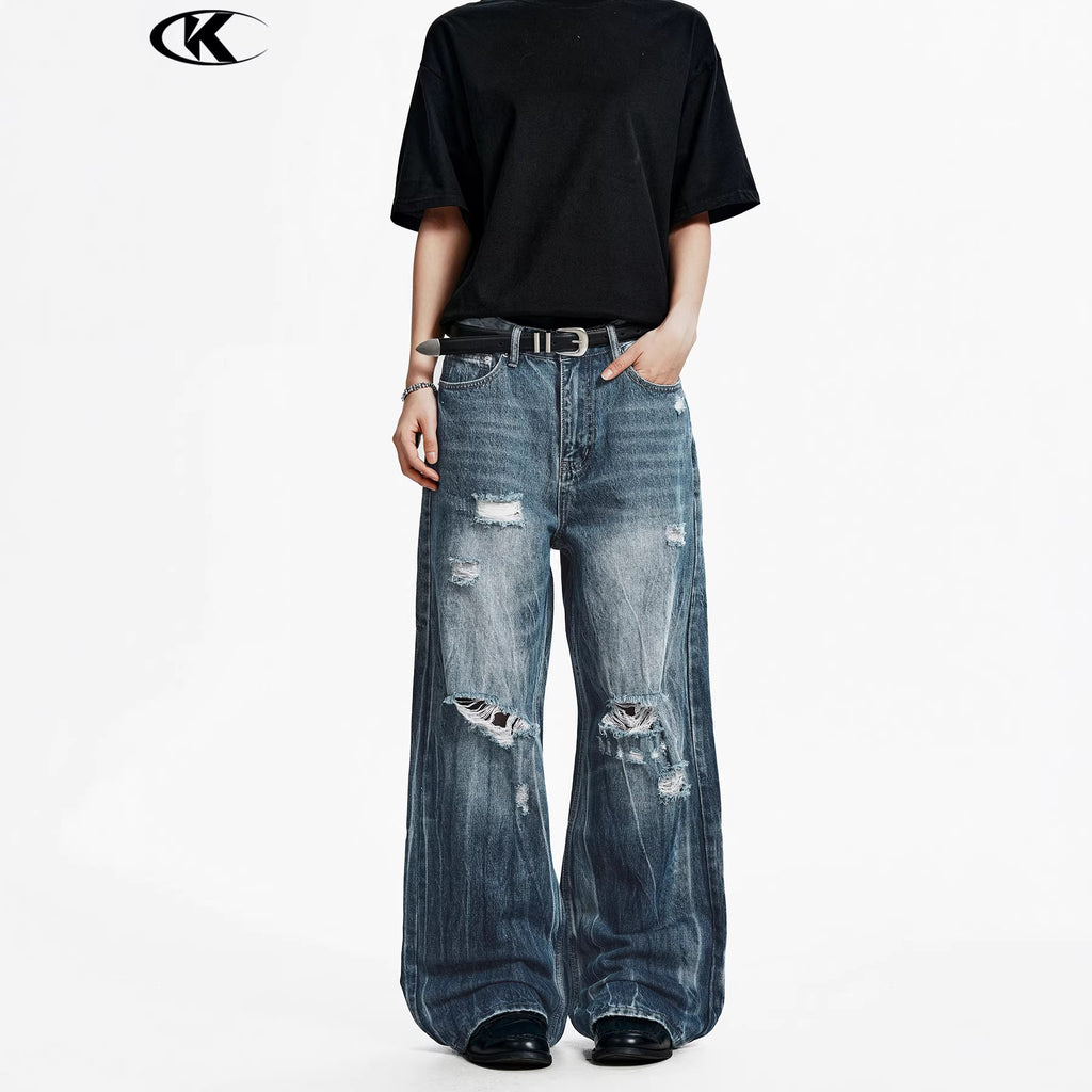 11KN Distressed Straight Leg Denim Jeans