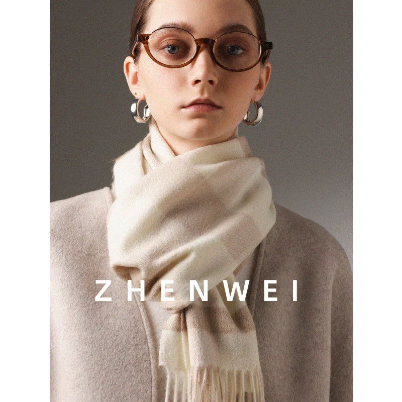 ZHENWEI 100% Wool Plaid Scarf