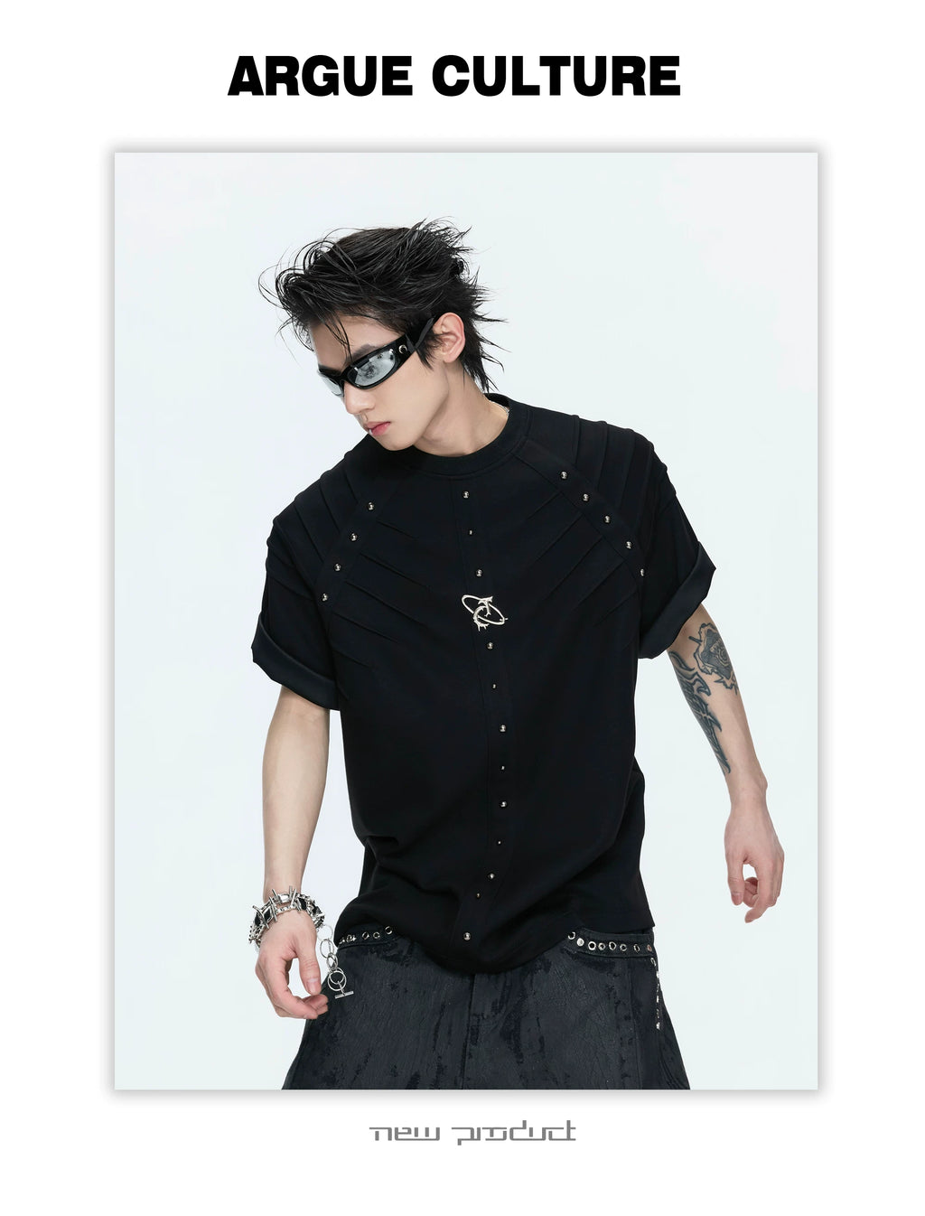 ArguECulturE Pleated Rivet Front Shoulder Tee