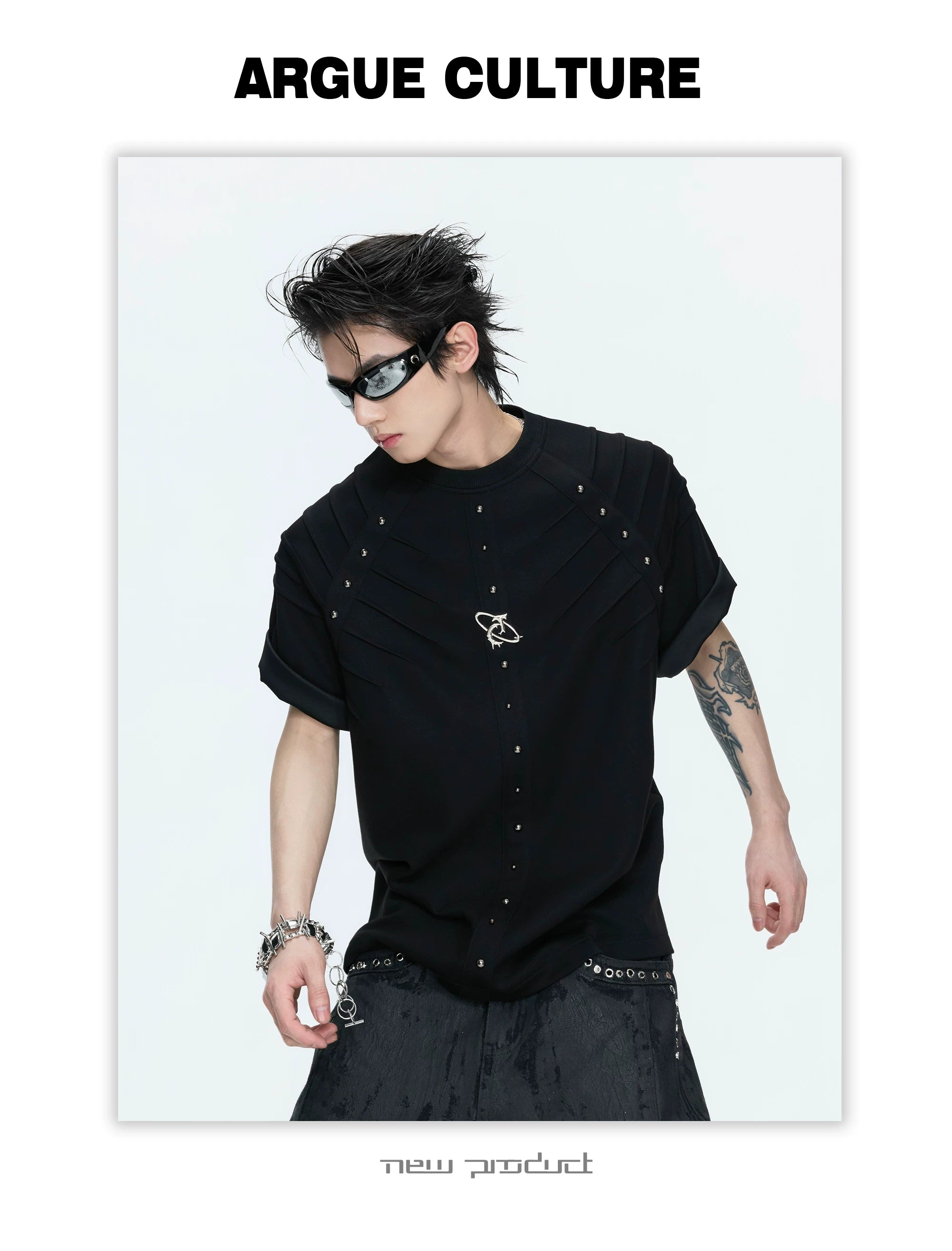 ArguECulturE Pleated Rivet Front Shoulder Tee