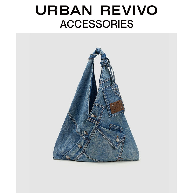 URBAN REVIVO Large Capacity Denim Tote Shoulder Bag