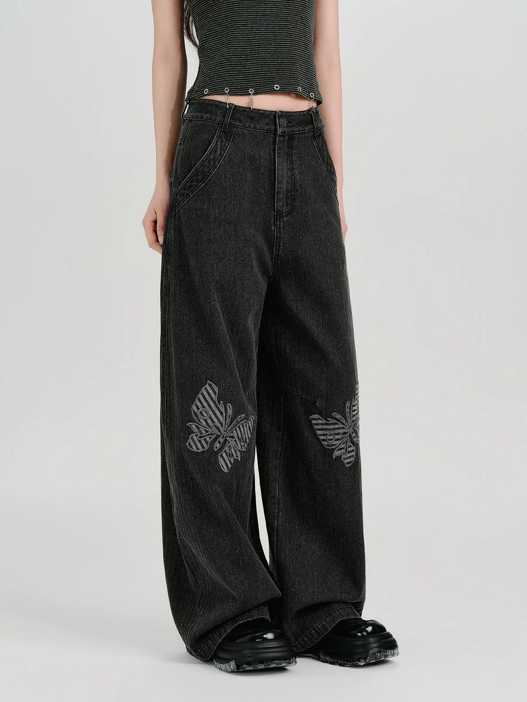 Girlyhalo Vintage Patch Embroidered Straight Jeans