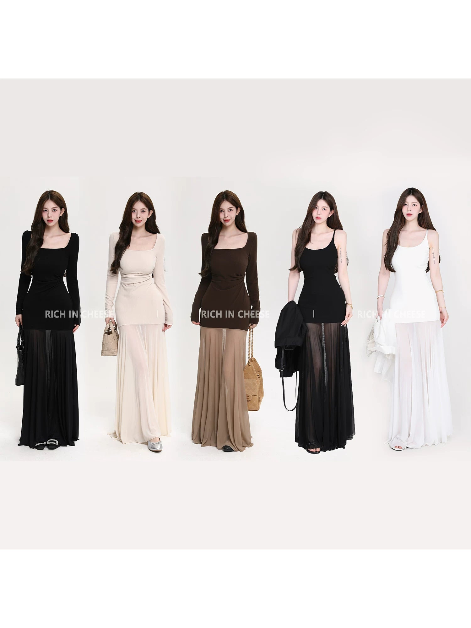 RICH IN CHEESE Stitched Fishtail Mesh Waist Dress