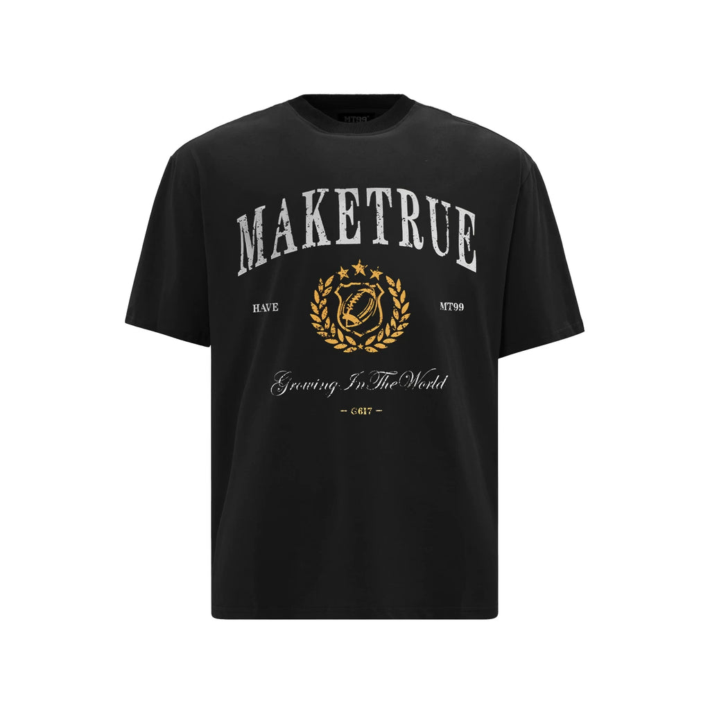 MT99 Retro Letter Print Loose and Versatile Tee