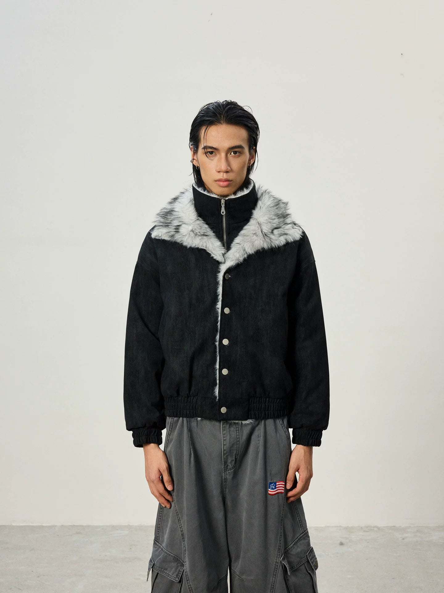 BTSG Short and Wide Double-layer Plush Stand-up Collar Pie Overcomes Cotton