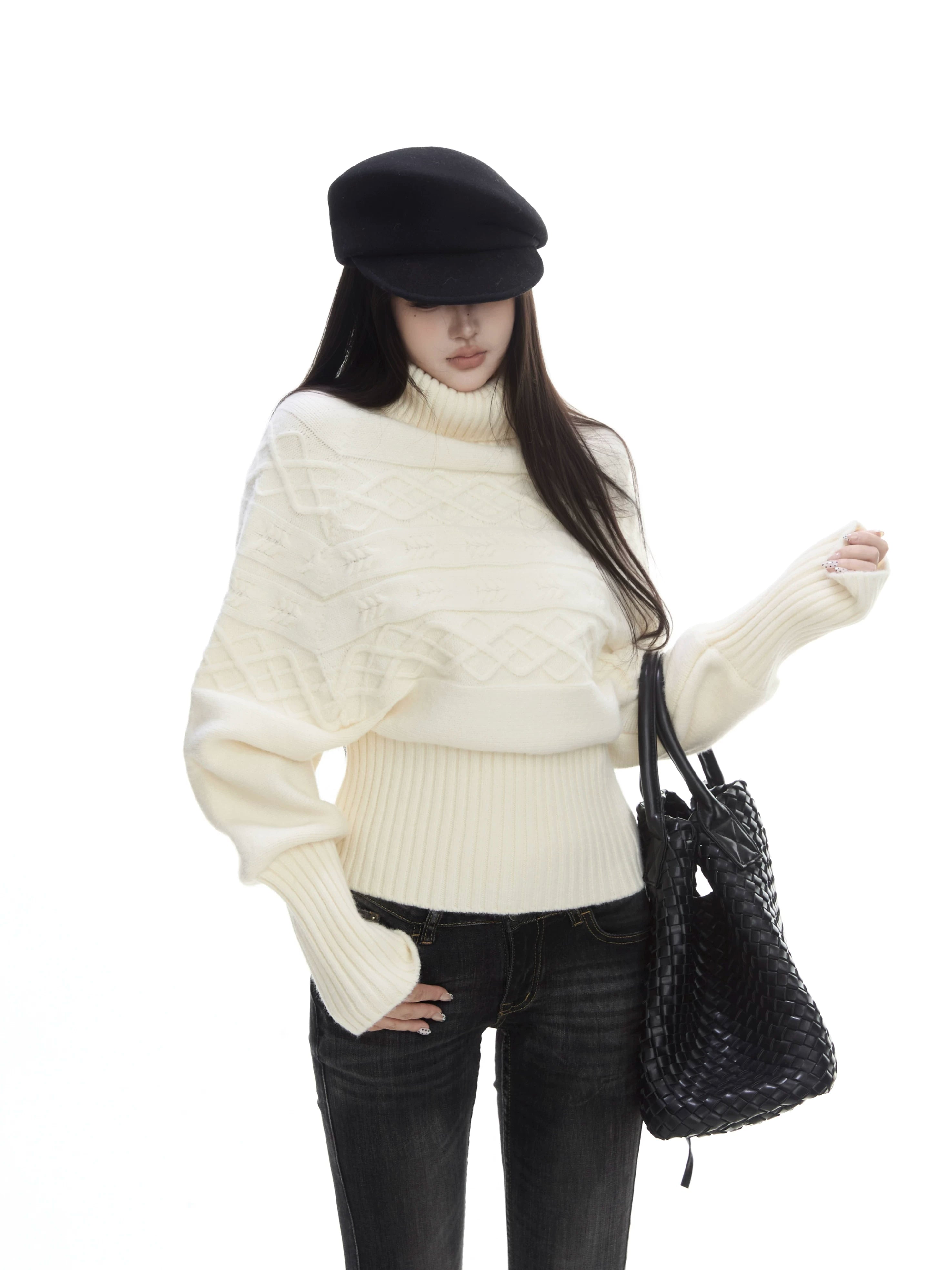 WITHMIN Turtleneck Loose and Thin Versatile Pullover Knitted Sweater