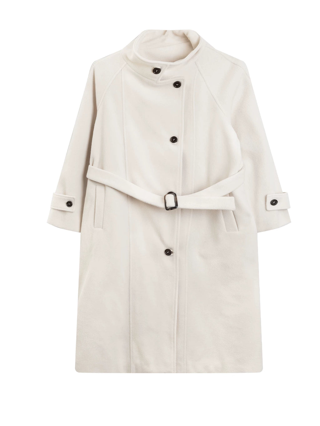 LOVEHEYNEW Stand-up Collar Waist-strapped Woolen Coat