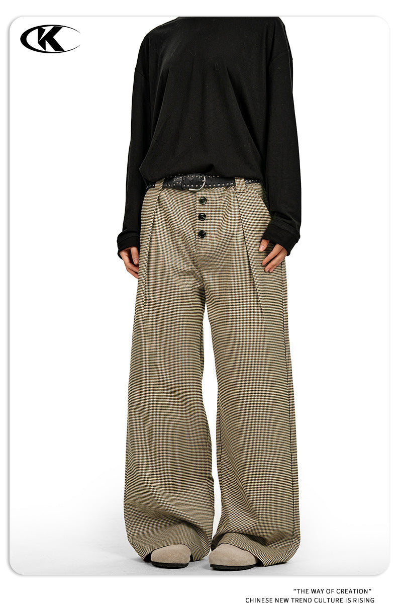 11KN Compound Pleated Breasted A-shaped Straight Wide-leg Slacks