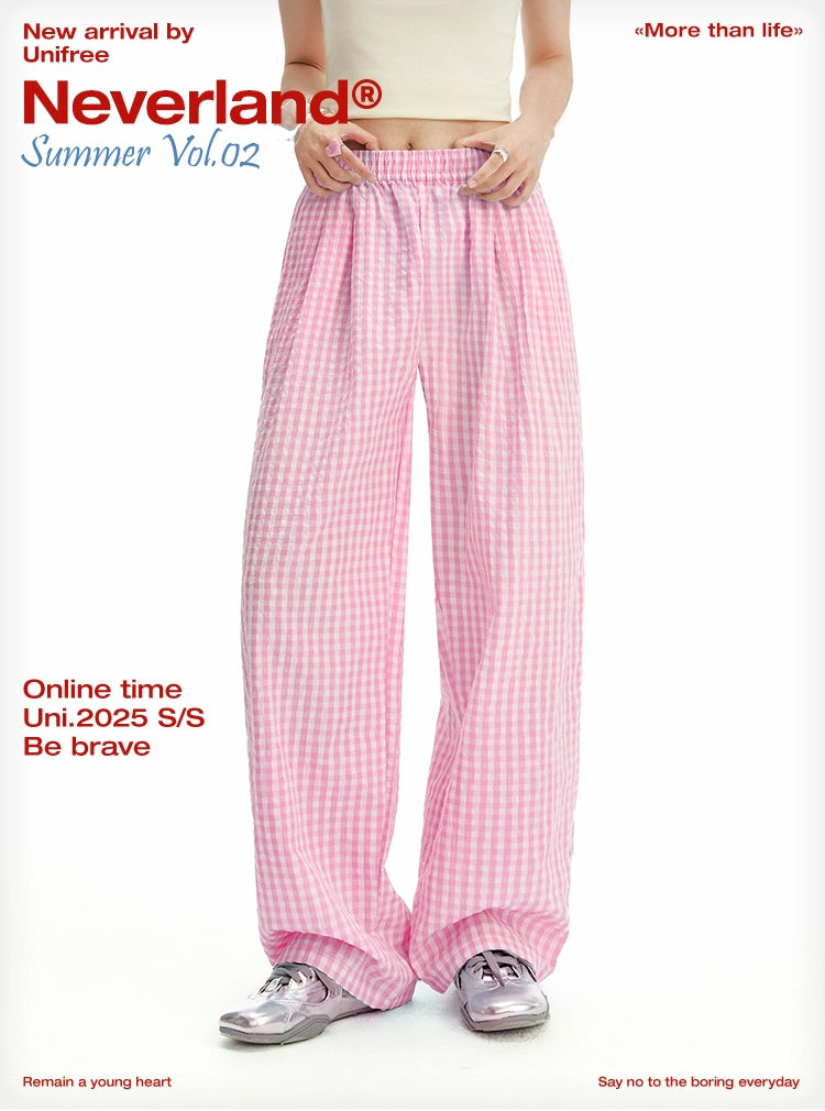 UNIFREE Plaid Light and Drape Lazy Loose Casual Pants