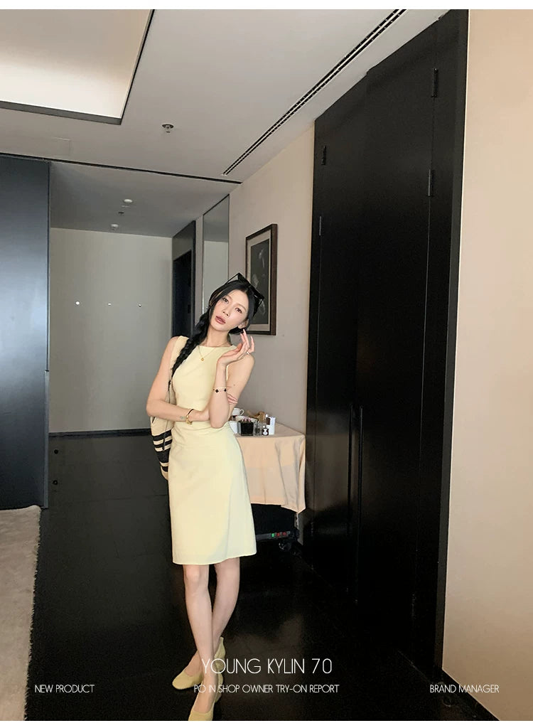 YOUNG KYLIN Pleated Slim Sleeveless Top High Waist Skirt Set