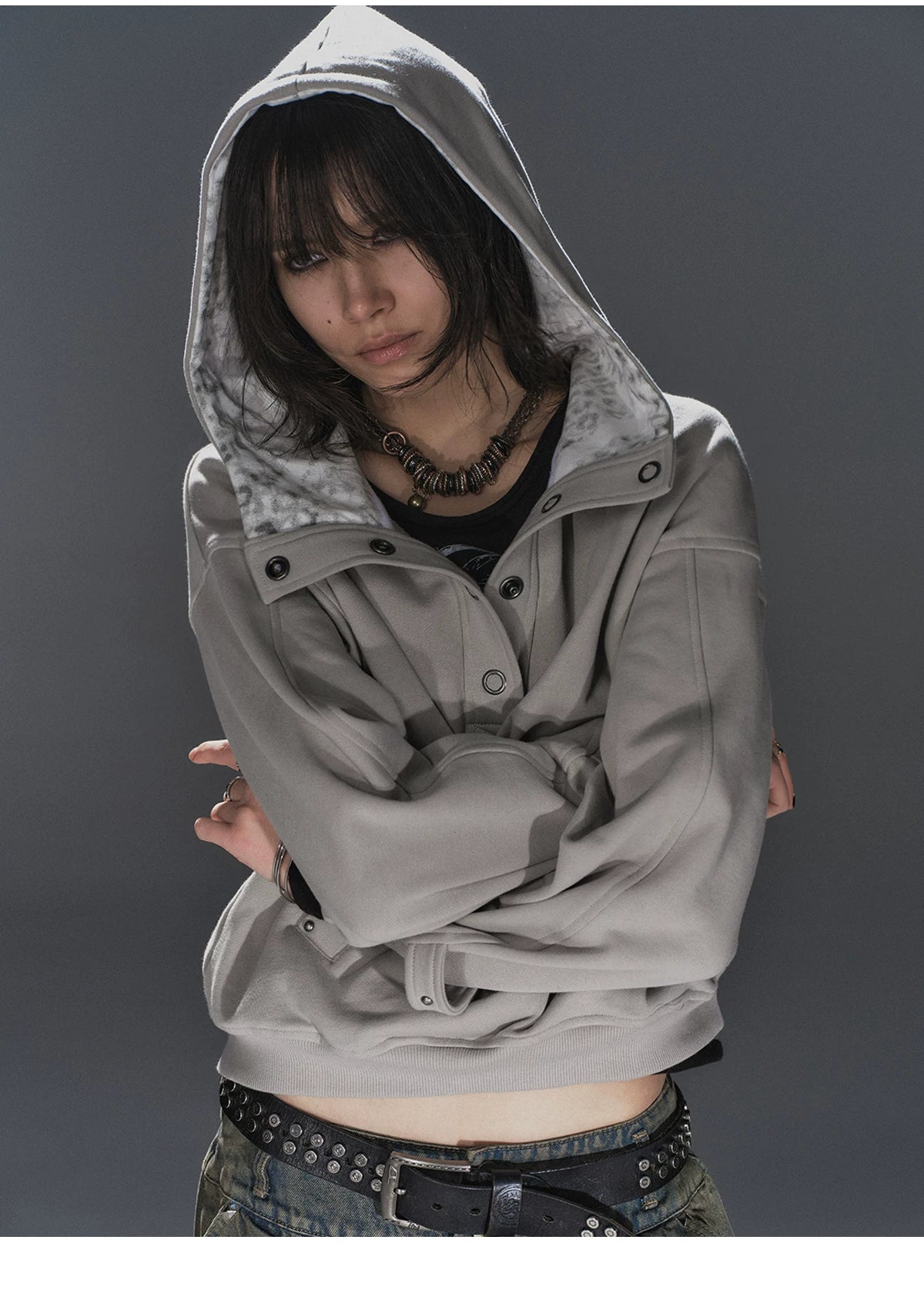 WearAndtear Leopard Print Stitched Hooded Loose Sweater
