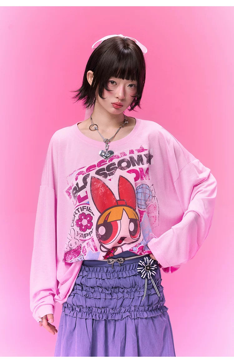 BJHG [Flying Girls Joint Name] Printed Lyocell Long Sleeve T-Shirt