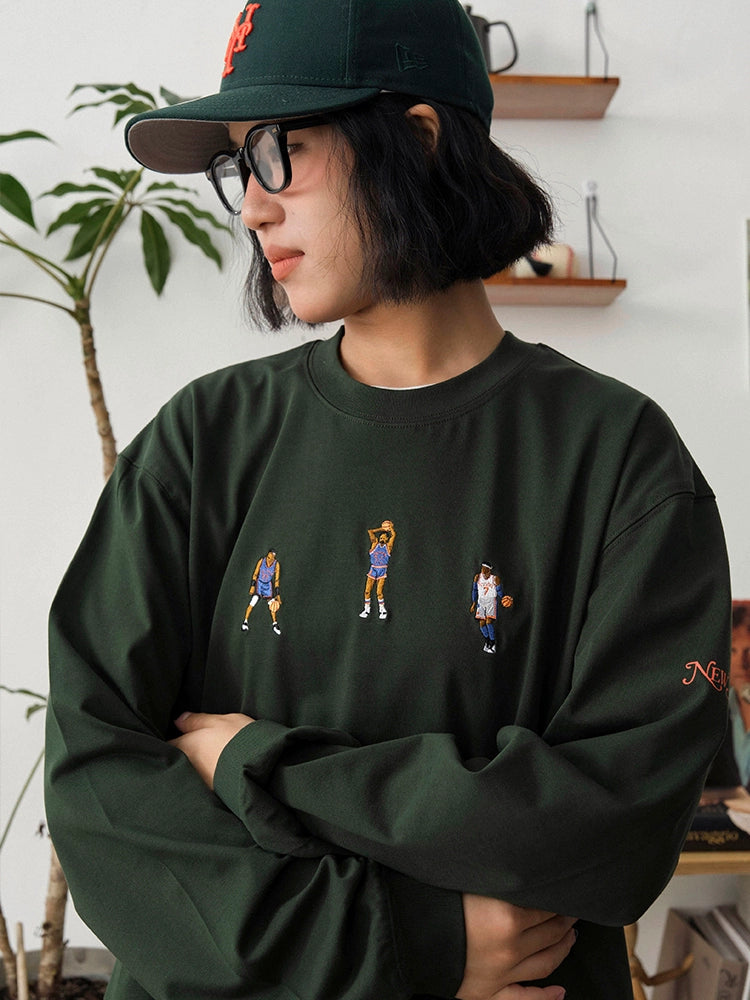 Battles Embroidery Vintage Loose Casual Long Sleeve