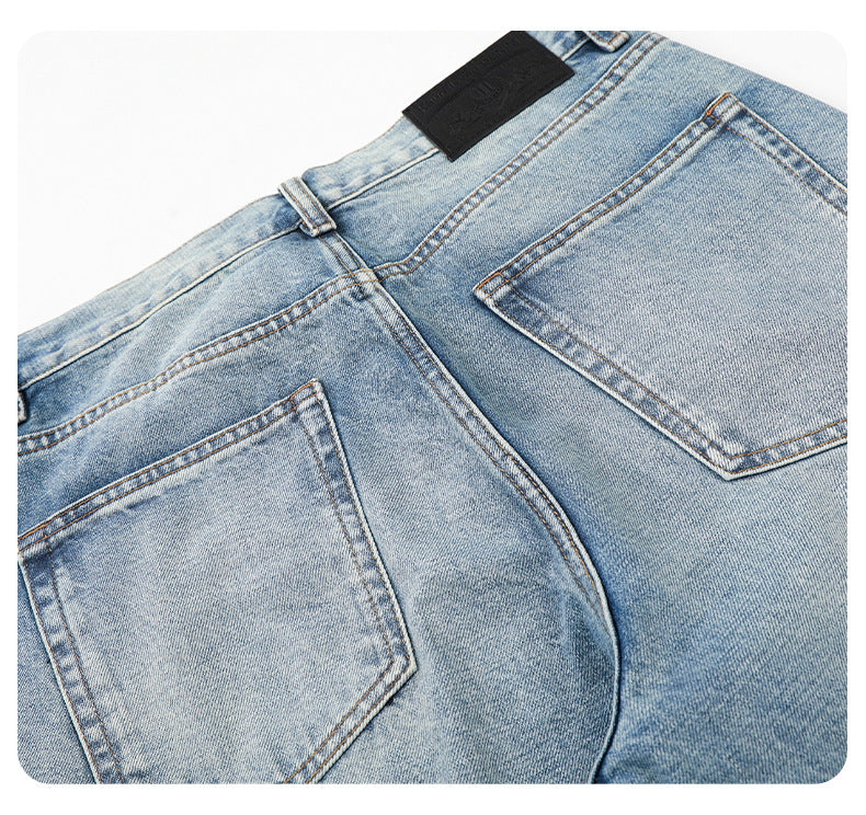 11KN Loose Cat Whisker Textured Straight Jeans