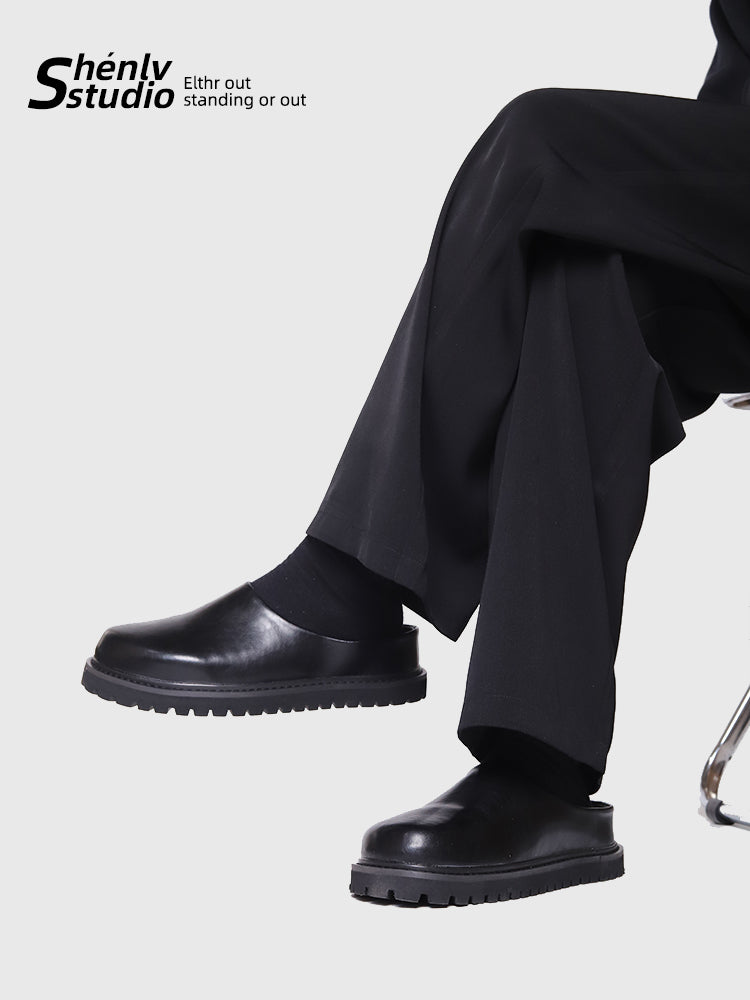 SHENLV STUDIO Leather Big Head Half Drag Casual Birkenstocks